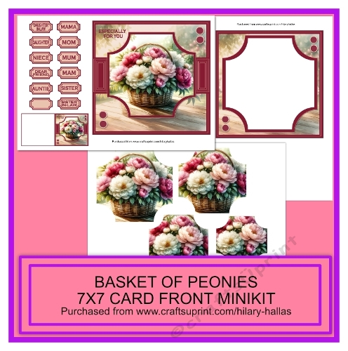 Basket of Peonies 7x7 Card Front Minikit