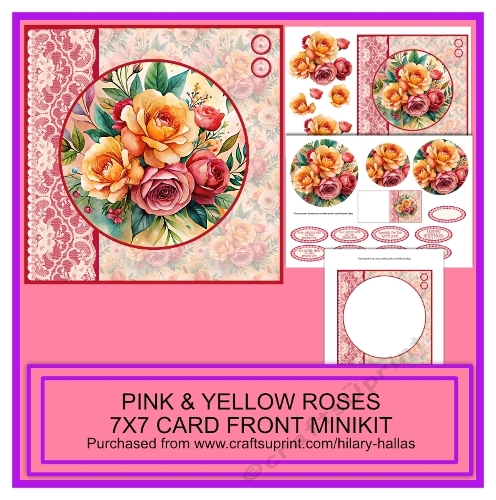 Pink & Yellow Roses 7x7 Card Front Minikit