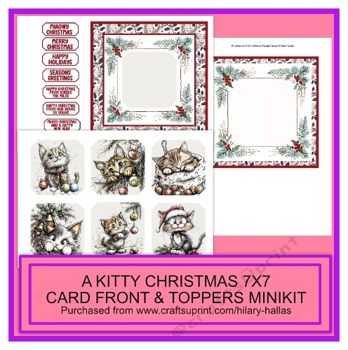 A Kitty Christmas 7x7 Card Front & Toppers Minikit