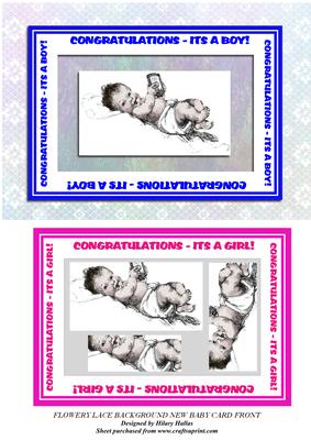 Flowery Lace Background New Baby Card Front