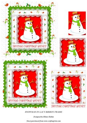 Snowman in Lacy Ribbon Frame