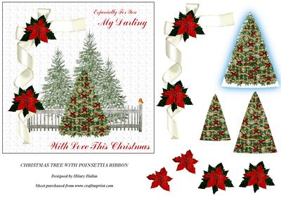 Christmas Tree with Poinsettia Ribbon