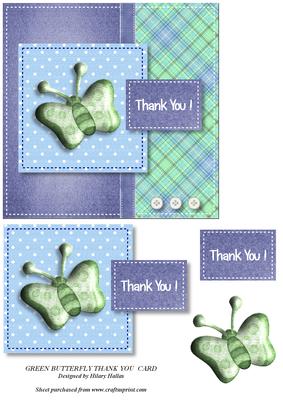 Green Butterfly Thank You Card