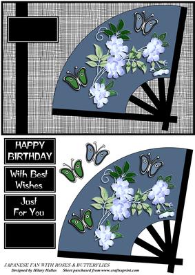 Japanese Fan with Roses & Butterflies