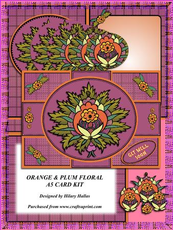 Orange & Plum Floral A5 Card Kit