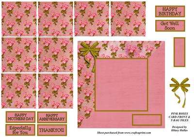 Pink Roses Card Front & T-bag Tiles