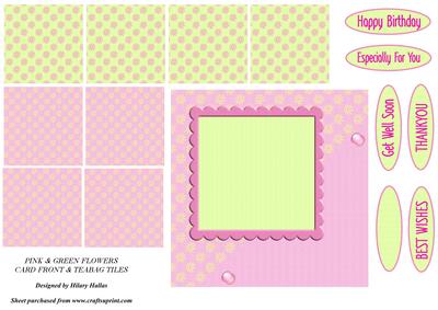 Pink & Green Flowers Card Front & Teabag Tiles