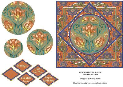 Peach Orange & Blue Flower Design