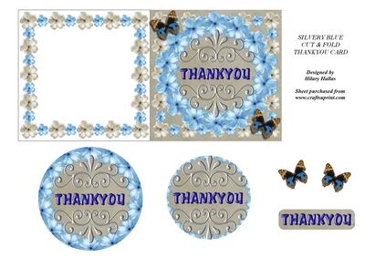 Silvery Blue Cut & Fold Thankyou Card