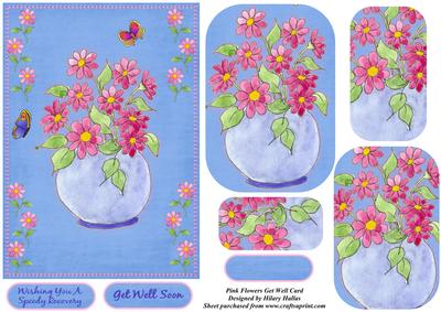 Pink Flowers Get Well Card