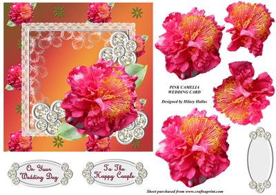 Pink Camelia Wedding Card
