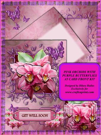 Pink Orchid with Purple Butterflies A5 Card Kit
