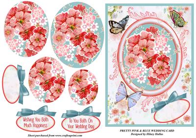 Pretty Pink & Blue Wedding Card