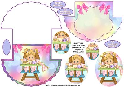 Baby Girl in Highchair Wobble Card