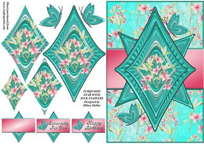 Turquoise Star with Pink Flowers