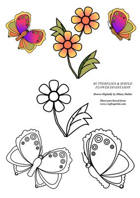 Butterflies & Simple Flower Digital Stamps