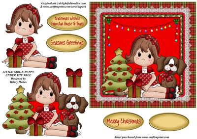 Little Girl & Puppy Under the Tree