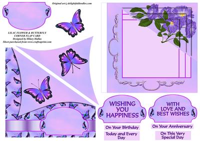 Lilac Flower & Butterfly Corner Flap Card