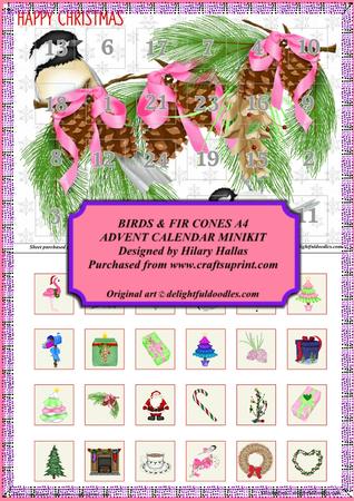 Birds & Fir Cones A4 Advent Calendar Minikit