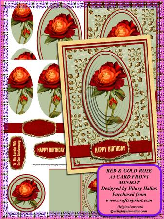 Red & Gold Rose A5 Card Front Minikit