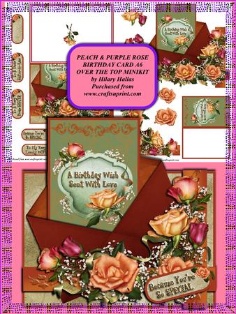 Peach & Purple Roses Birthday Card Minikit