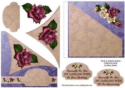 Pink & White Roses Faux Corner Fold