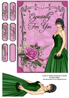 Lady in Green with Lilac Rose
