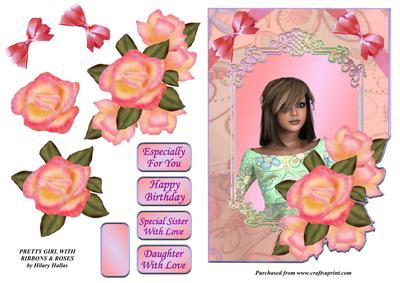 Pretty Girl with Ribbons & Roses