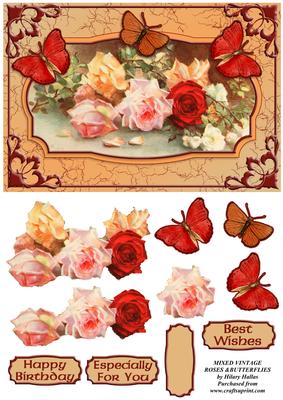 Mixed Vintage Roses & Butterflies