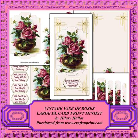 Vintage Vase of Roses Large Dl Card Front Minikit