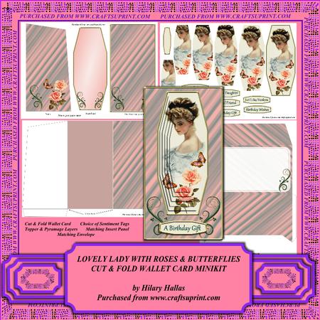 Lovely Lady with Roses & Butterflies Wallet Card Kit