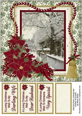 Poinsettias & Beads Snowy Scene