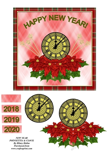New Year Poinsettia & Clock