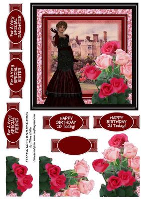 Evening Gown with Pink Roses