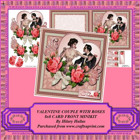 Valentine Couple with Roses 8x8 Card Front Minikit