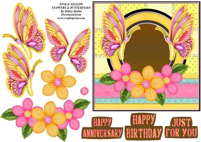 Pink & Yellow Flowers & Butterflies