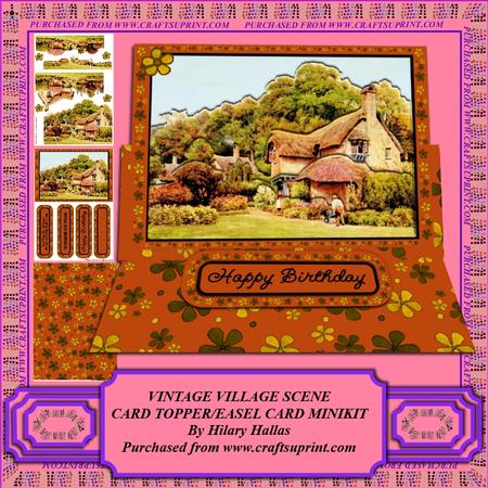 Vintage Village Scene Card Topper/easel Card Minikit