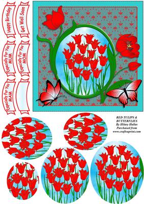 Red Tulips & Butterflies