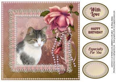 Lovely Cat with Lace, Ribbon & Pearls