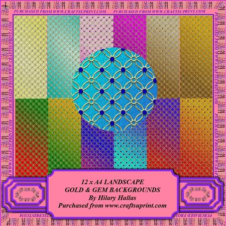 12 x A4 Landscape Gold & Gem Backgrounds