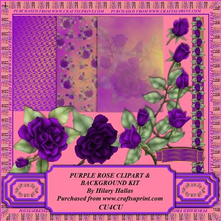 Purple Rose Clip Art & Backgrounds Kit