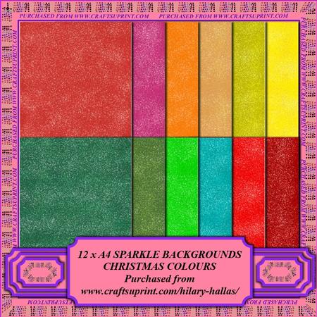 12 x A4 Sparkle Backgrounds Christmas Colours