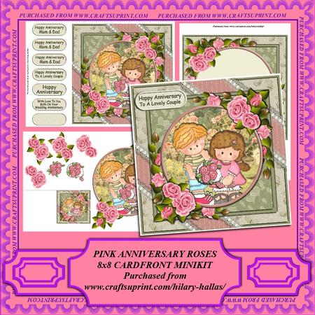Pink Anniversary Roses 8x8 Cardfront Minikit