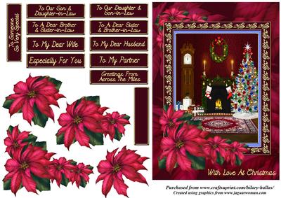 Christmas Fireside Scene with Poinsettia