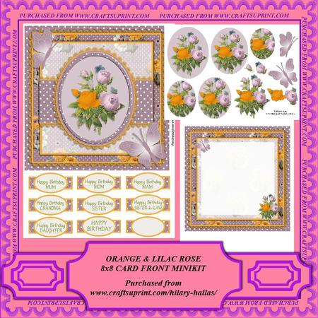 Orange & Lilac Roses 8x8 Card Front Minikit