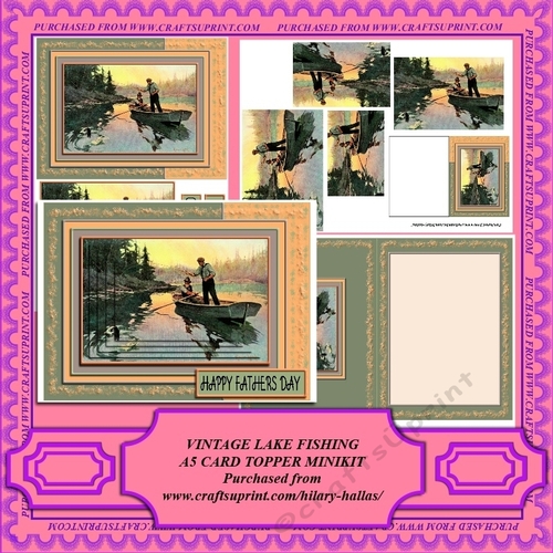 Vintage Lake Fishing A5 Card Topper Minikit