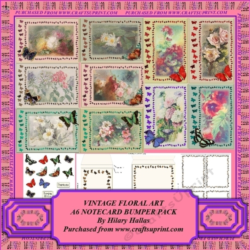 Vintage Floral Art A6 Notecard Bumper Pack