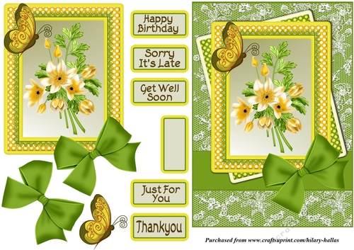Yellow Flowers, Butterfly & Lace