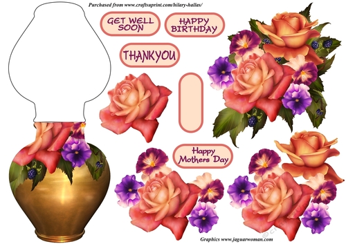 Vase of Roses & Pansies Over The Top
