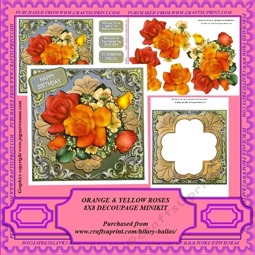 Orange & Yellow Roses 8x8 Decoupage Minikit